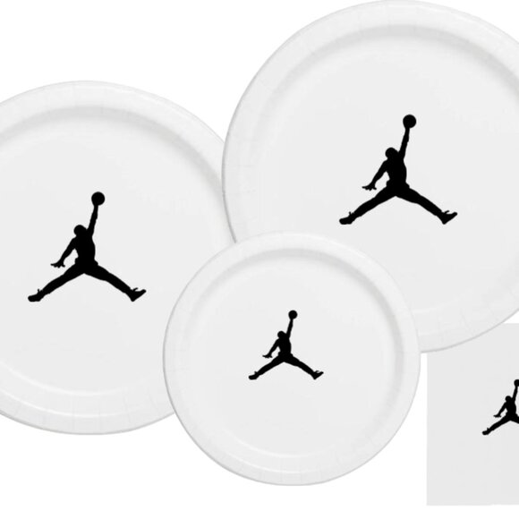 White | Jumpman Plates | Basketball Birthday Paper Plates | Disposable| 60 Piece - Picture 6 of 6